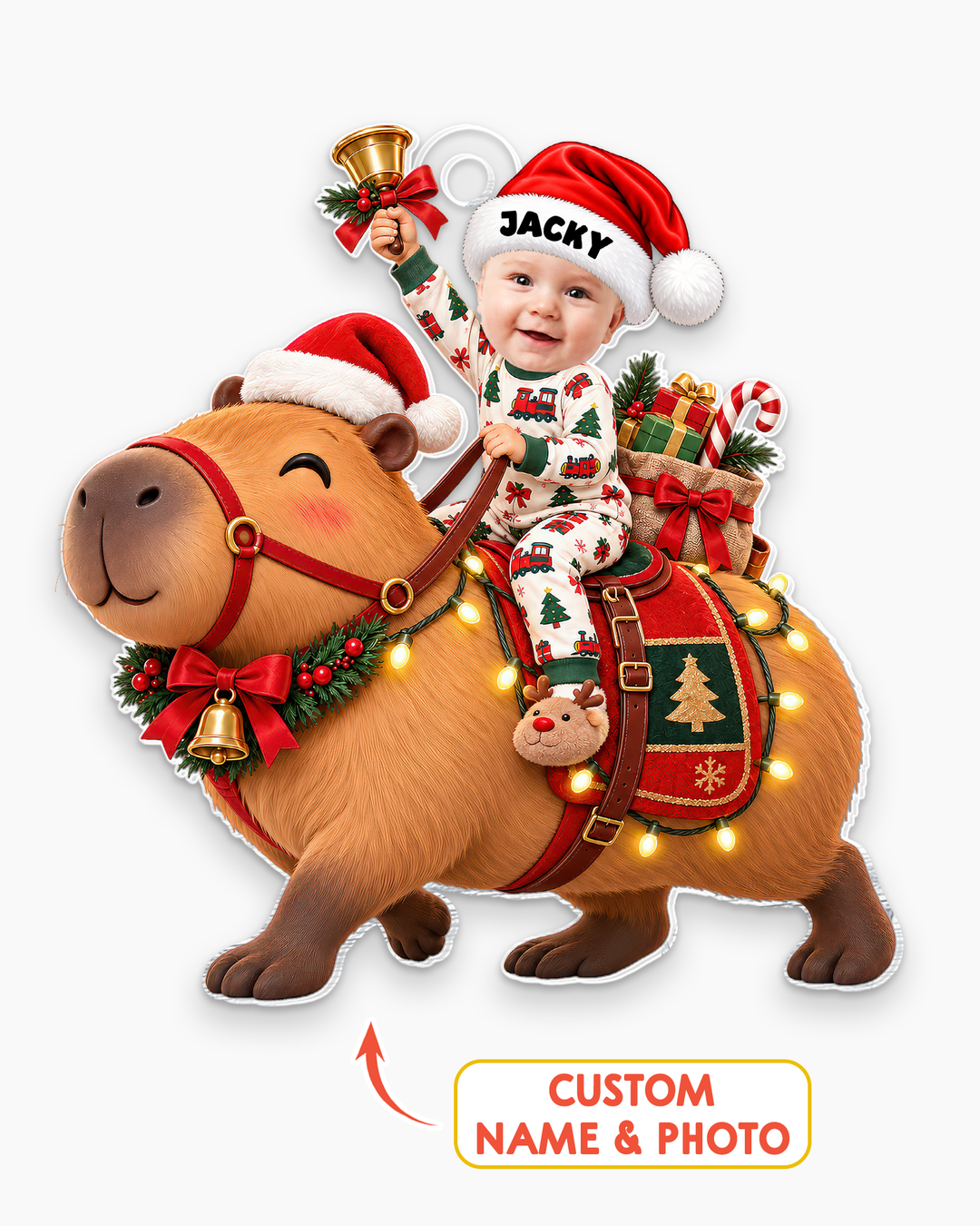 Jingle Bell Capybara  Personalized 1-Side Photo Acrylic Ornament