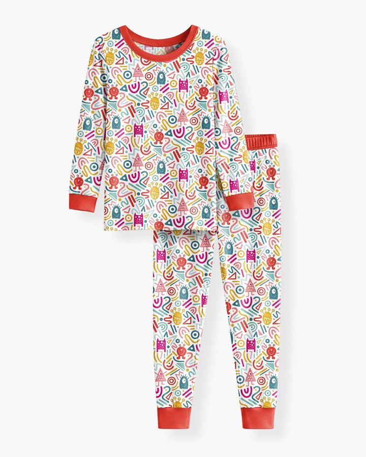 Rainbow Monster Party Bamboo Two Piece Long Sleeve Pajama Set