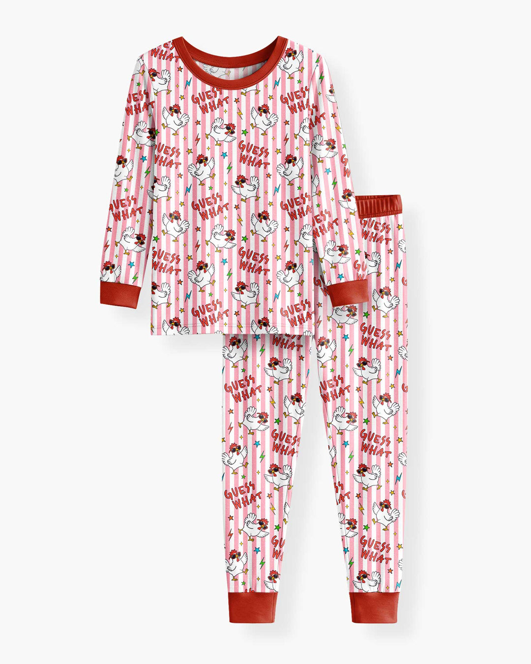 Guess What? Chicken Butt! Version Color Red Bamboo Two Piece Long Sleeve Pajama Set