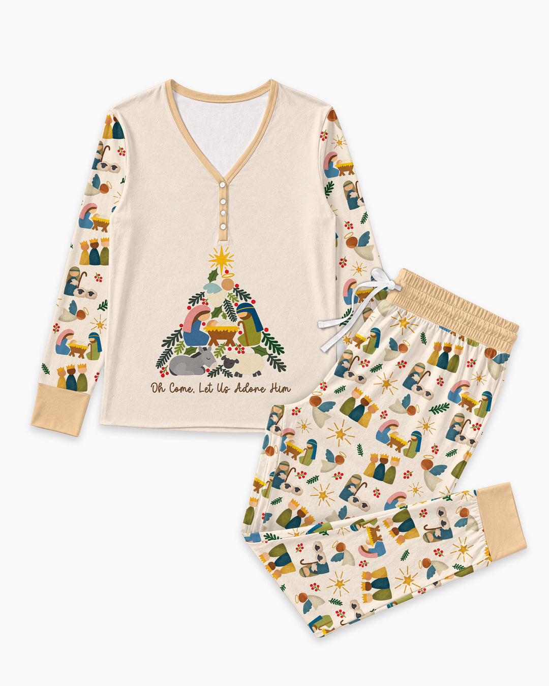 Oh Come, Let Us Adore Him Family Matching Bamboo Women Pajama Set