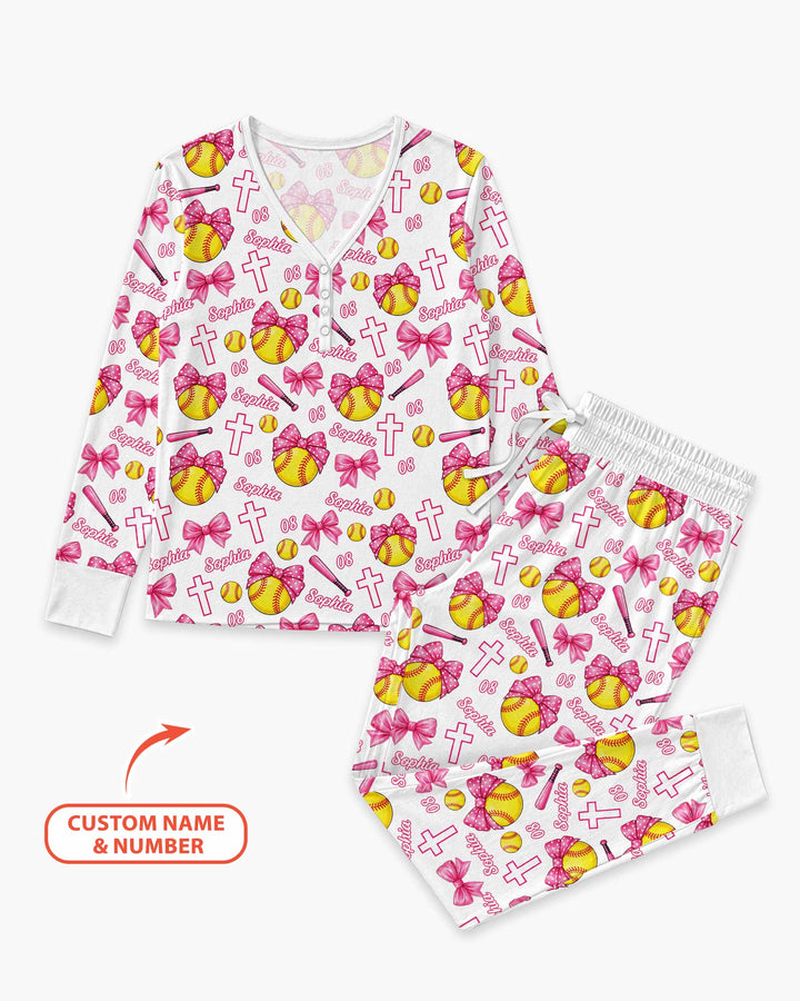 Custom Name Softball Cuties Bamboo Women Pajama Set