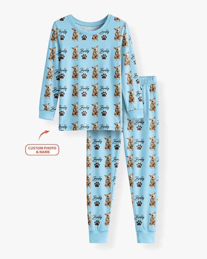 Personalized Pet Portrait Bamboo Two Piece Long Sleeve Pajama Set