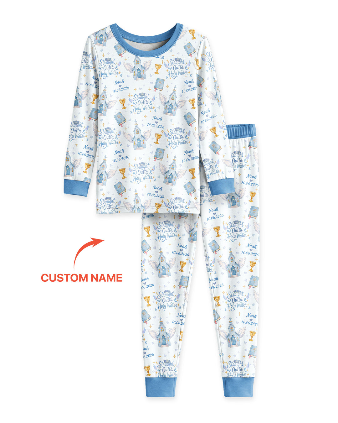 Custom Name Baptism Christening Straight Outta Holy Water Bamboo Two Piece Long Sleeve Pajama Set