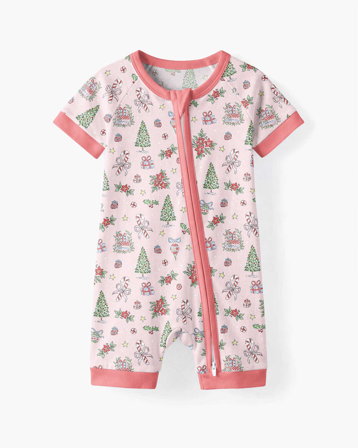Watercolor Pink Christmas Holidays Christmas Tree Gifts Candy Cane Bamboo Shorty Zippy