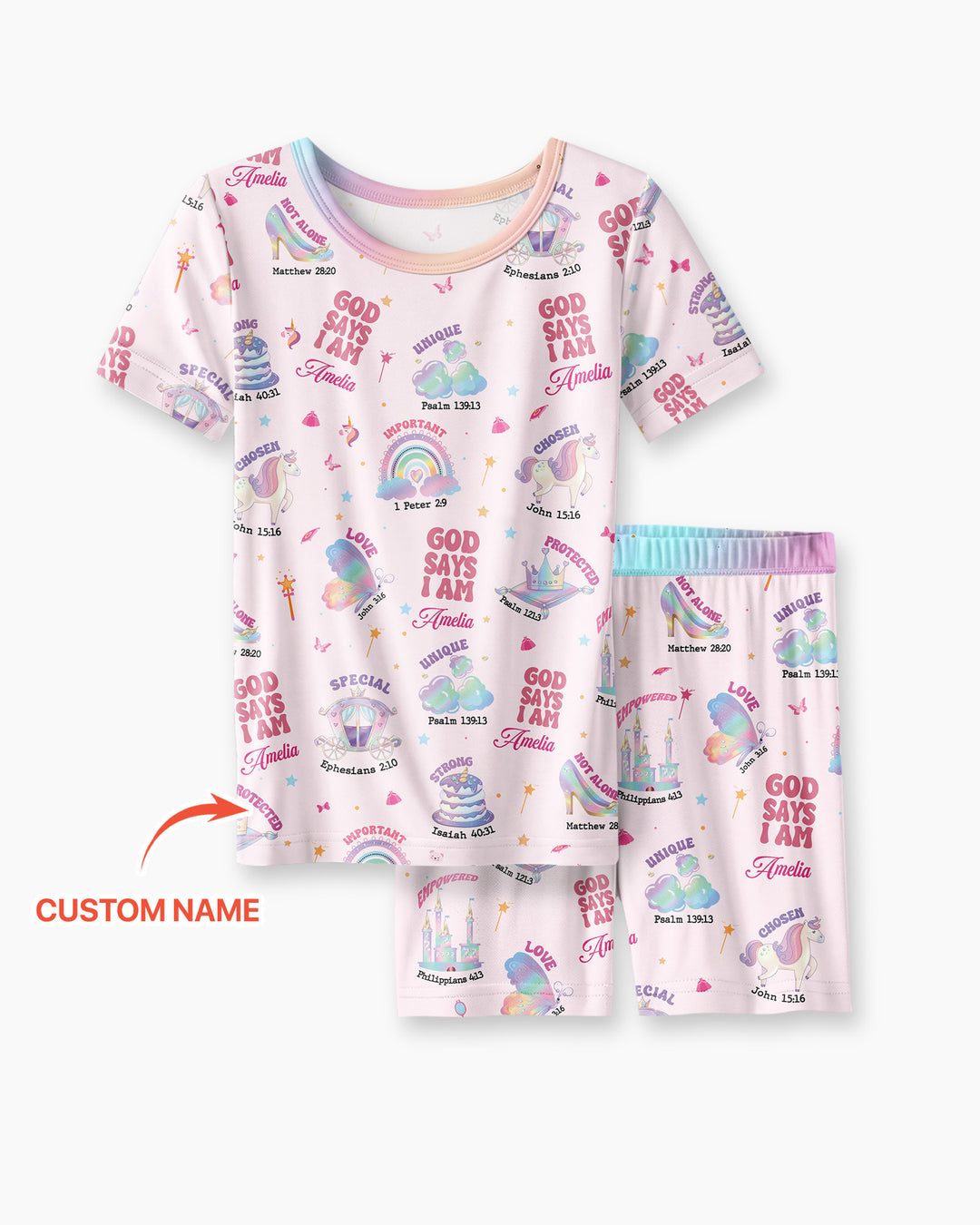 God Says I Am Custom Name - Dreamy Princess Bamboo Two Piece Short Sleeve Pajama Set