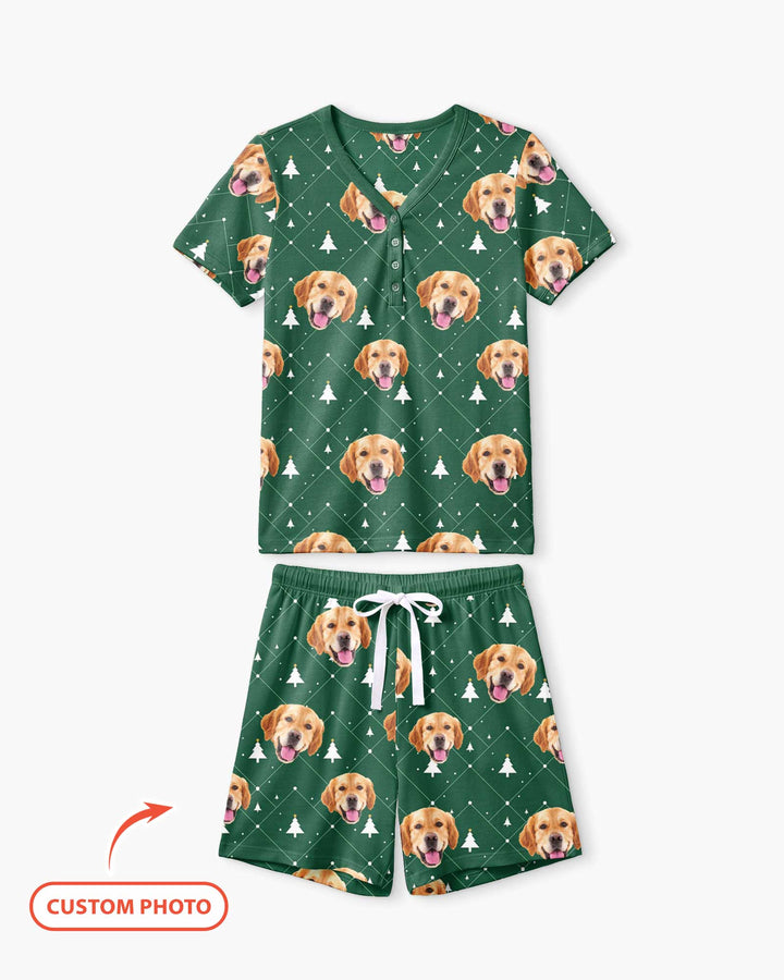 Custom Photo With Christmas Pattern Pajamas Bamboo Women Short Sleeve Short Pajama Set