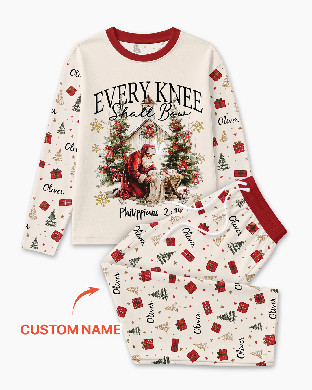 Every Knee Shall Bow Custom Name Mommy And Me Matching Bamboo Men's Pajama Set