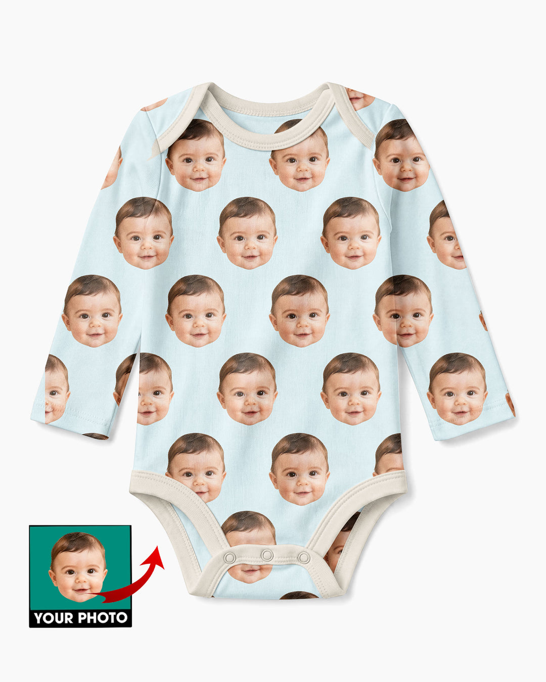 Custom Baby Face Bodysuit, Long/Short Sleeve Baby Romper, All Over Print Newborn Gift