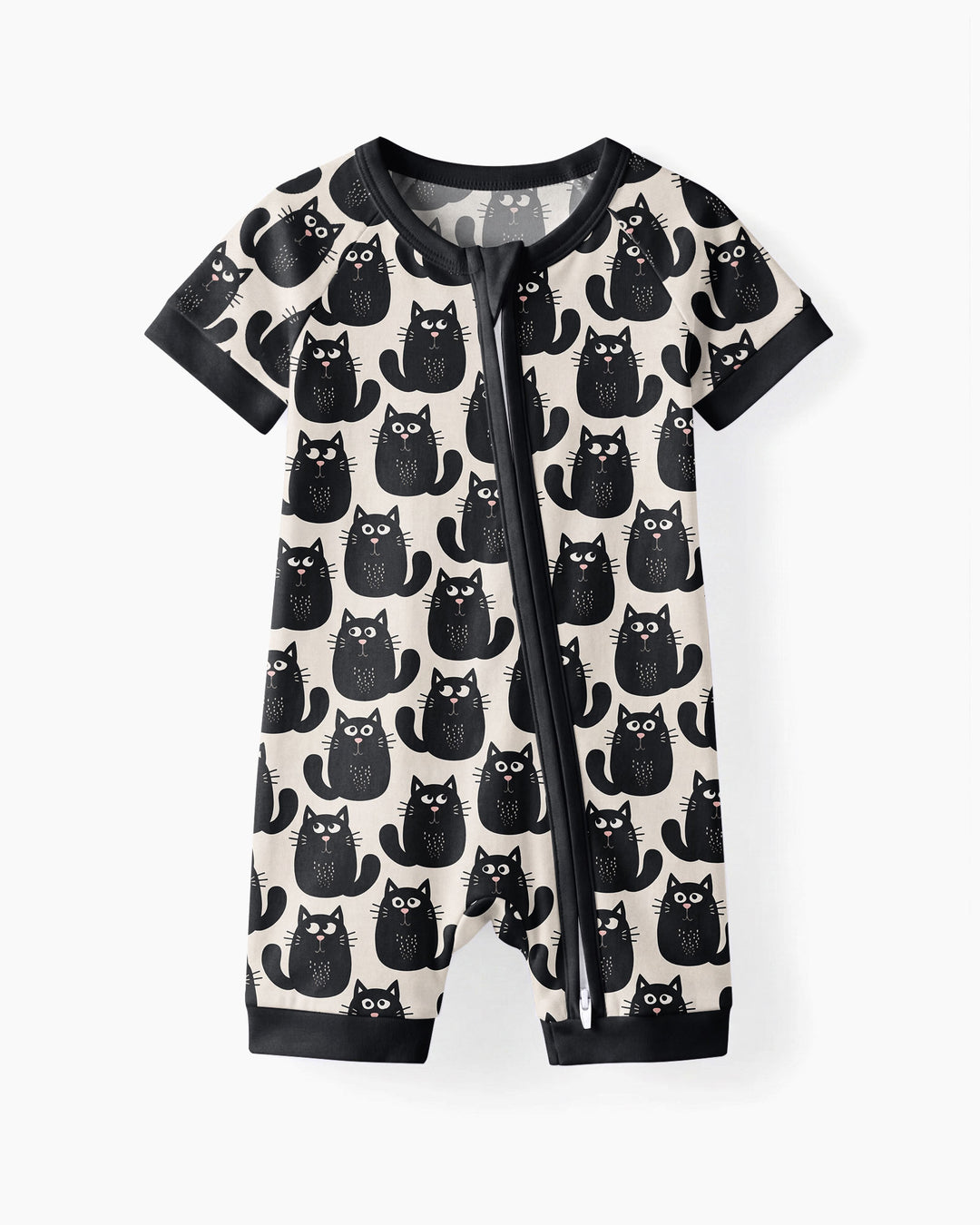 Moody Black Cats in Black and White Bamboo Shorty Zippy