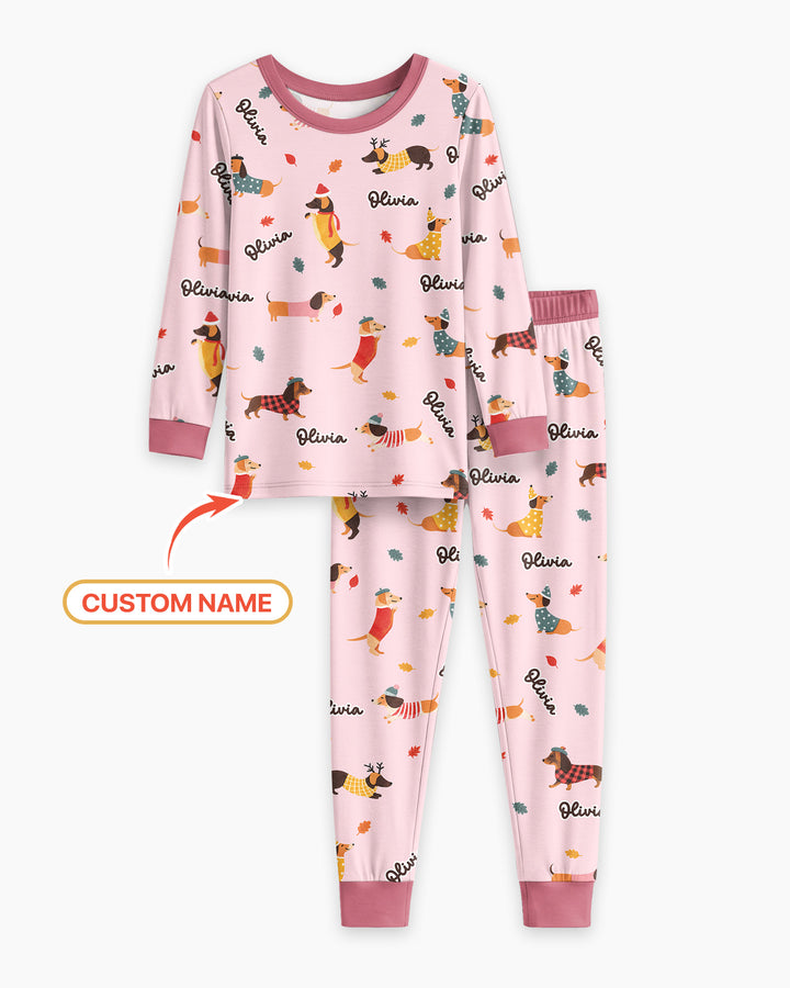 Autumn Dachshund Kids Bamboo Two Piece Long Sleeve Pajama Set