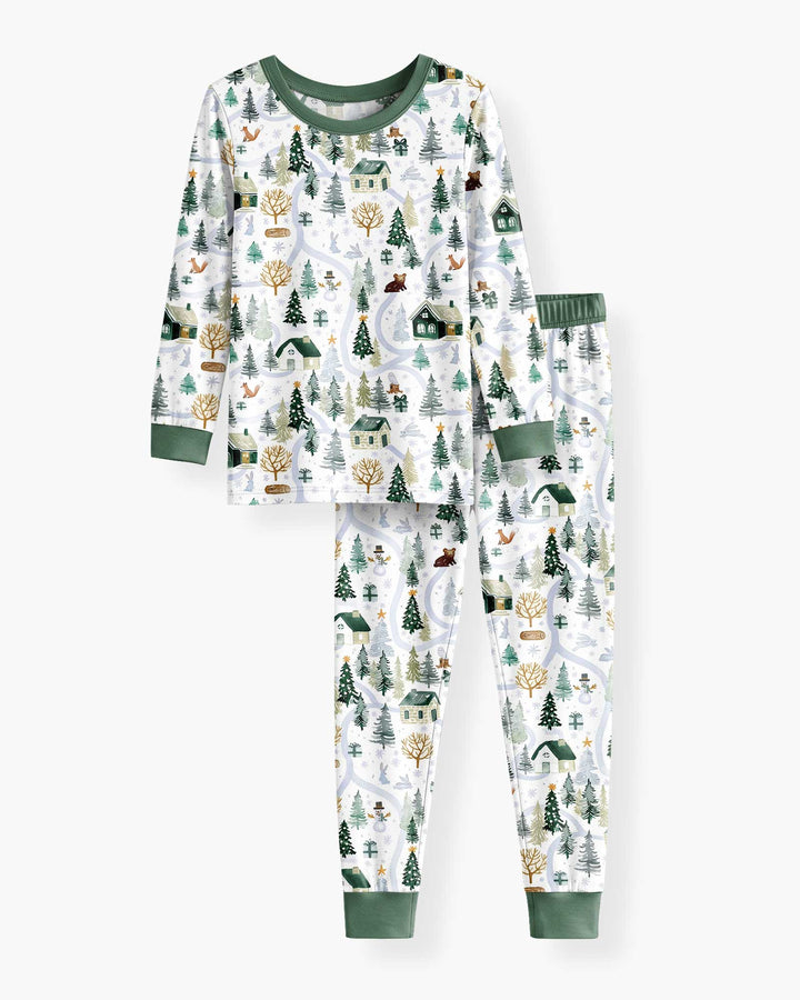 Winter Woodland Village Bamboo Two Piece Long Sleeve Pajama Set