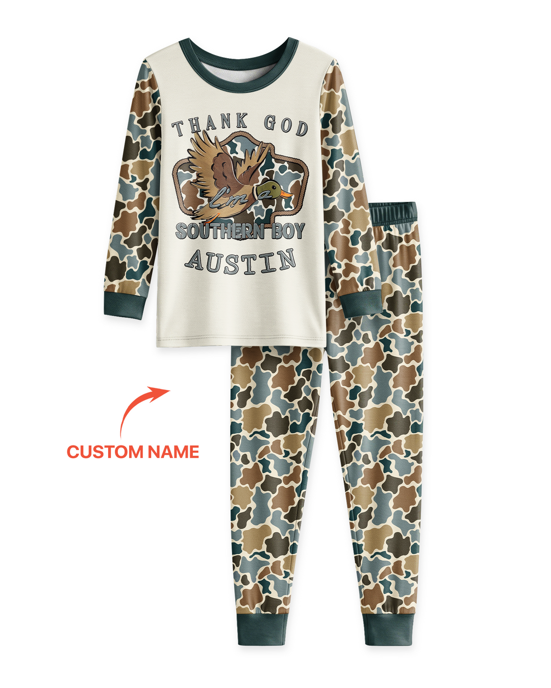 Custom Name Southern Duck Camo Bamboo Two Piece Long Sleeve Pajama Set