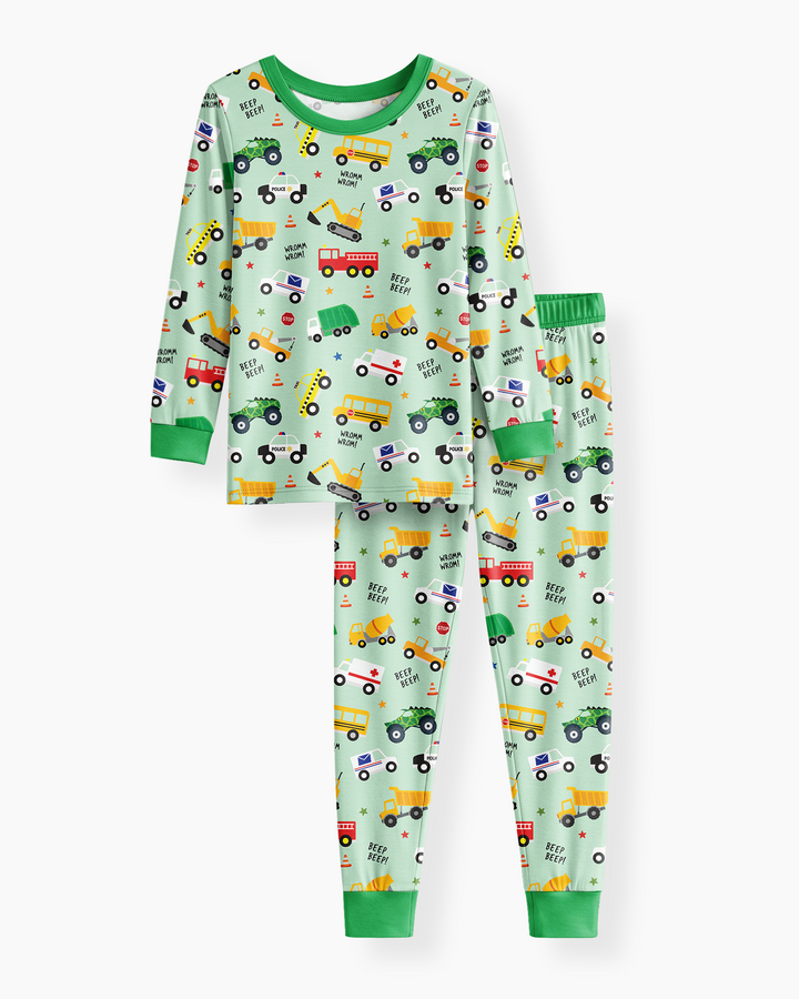 Lots Of Trucks Bamboo Two Piece Long Sleeve Pajama Set