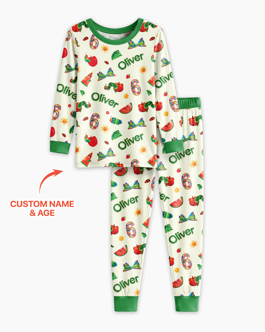 Custom Name and Age Birthday Of Very Hungry Caterpillar Bamboo Two Piece Long Sleeve Pajama Set