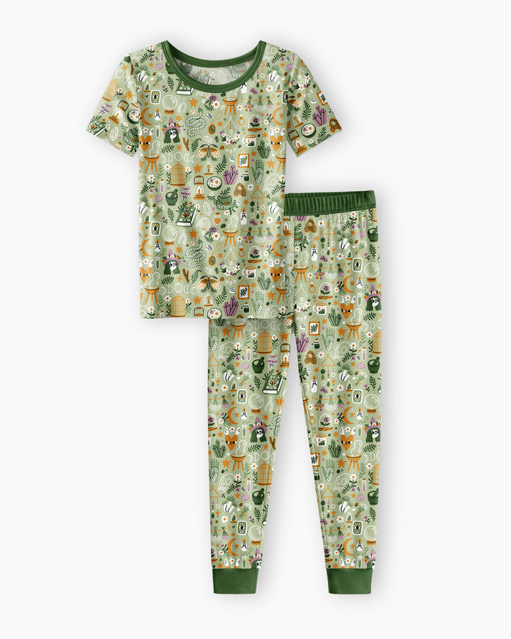 Boho Witchy Celestial Magic Floral Bamboo Two Piece Short Sleeve Pajama Set