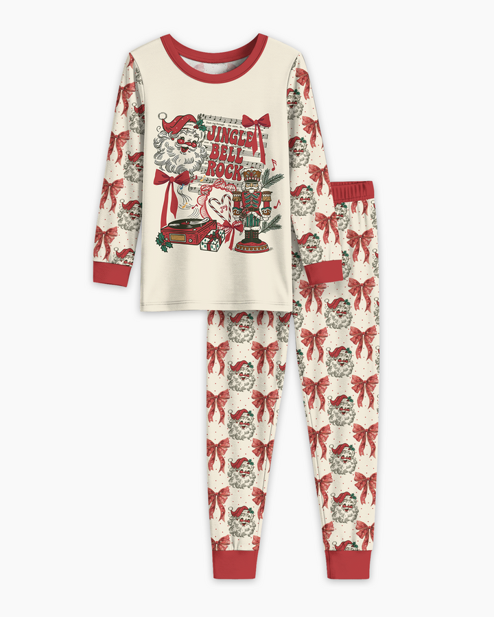 Retro Christmas Jingle Bell Rock Bamboo Two Piece Long Sleeve Pajama Set