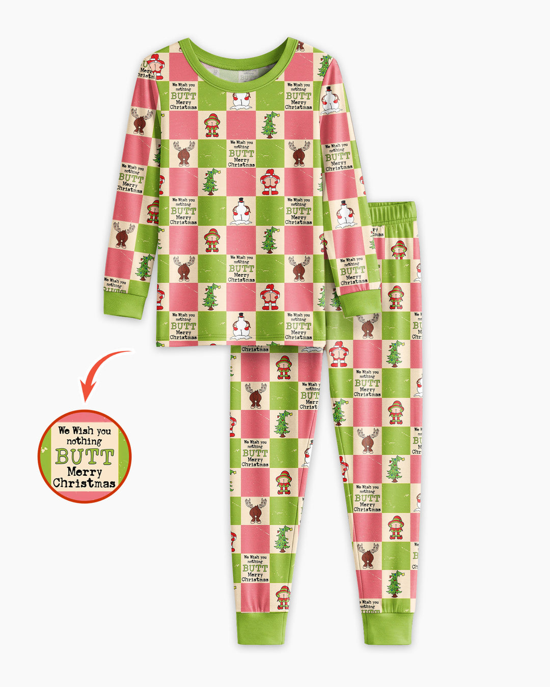 Nothing Butt Merry Christmas Checkerboard Bamboo Two Piece Long Sleeve Pajama Set