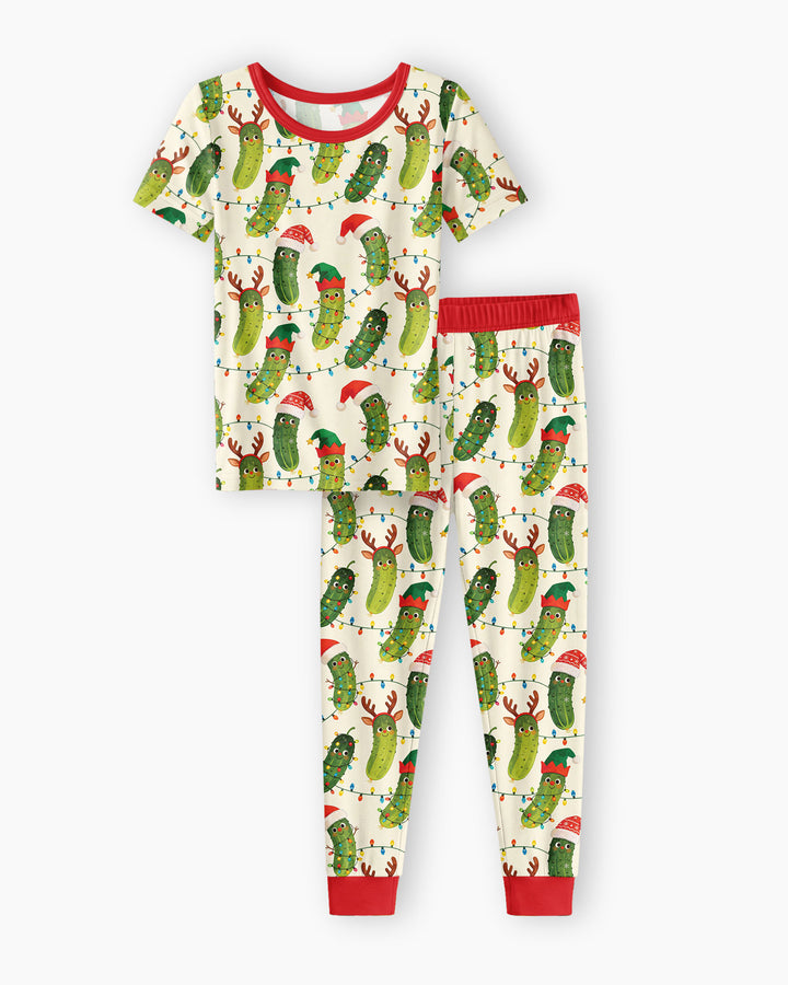 Cheerful Christmas Pickle Bamboo Two Piece Short Sleeve Pajama Set