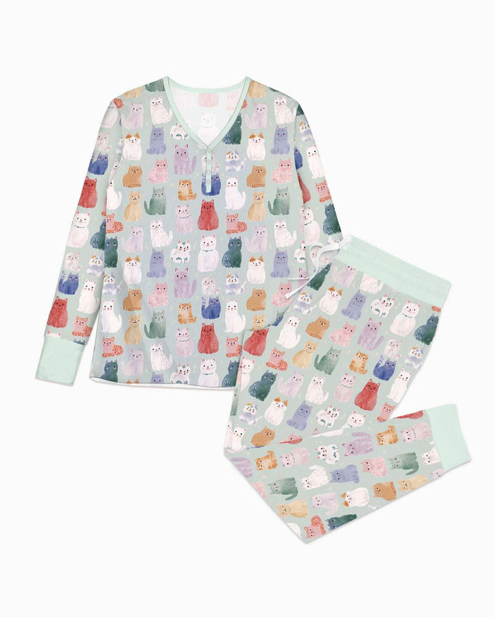 Verzaubertes glückliches Kätzchen-Familien-Partnerlook-Bambus-Damen-Pyjama-Set