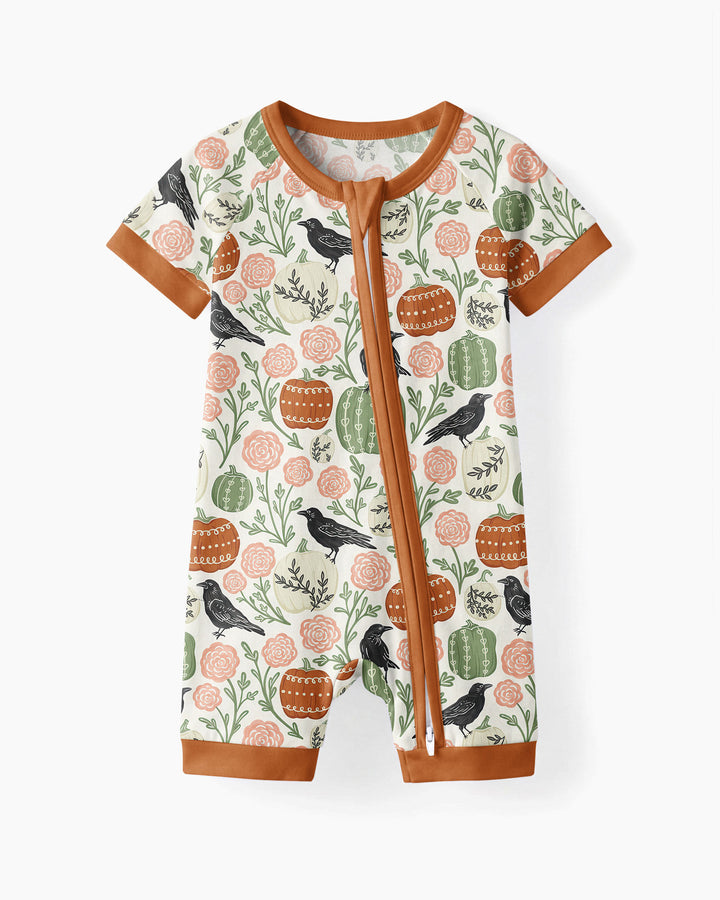 Country Crows with Mums and Pumpkins Bamboo Shorty Zippy