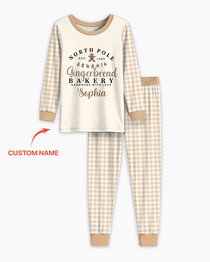 Custom Name Gingerbread Bakery Bamboo Two Piece Long Sleeve Pajama Set