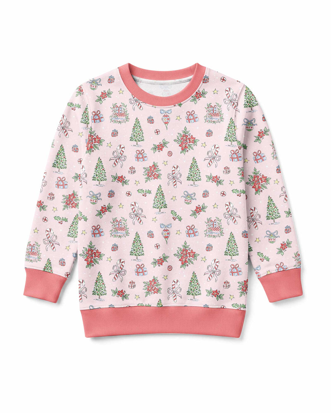 Watercolor Pink Christmas Holidays Christmas Tree Gifts Candy Cane Bamboo Crewneck Sweatshirt