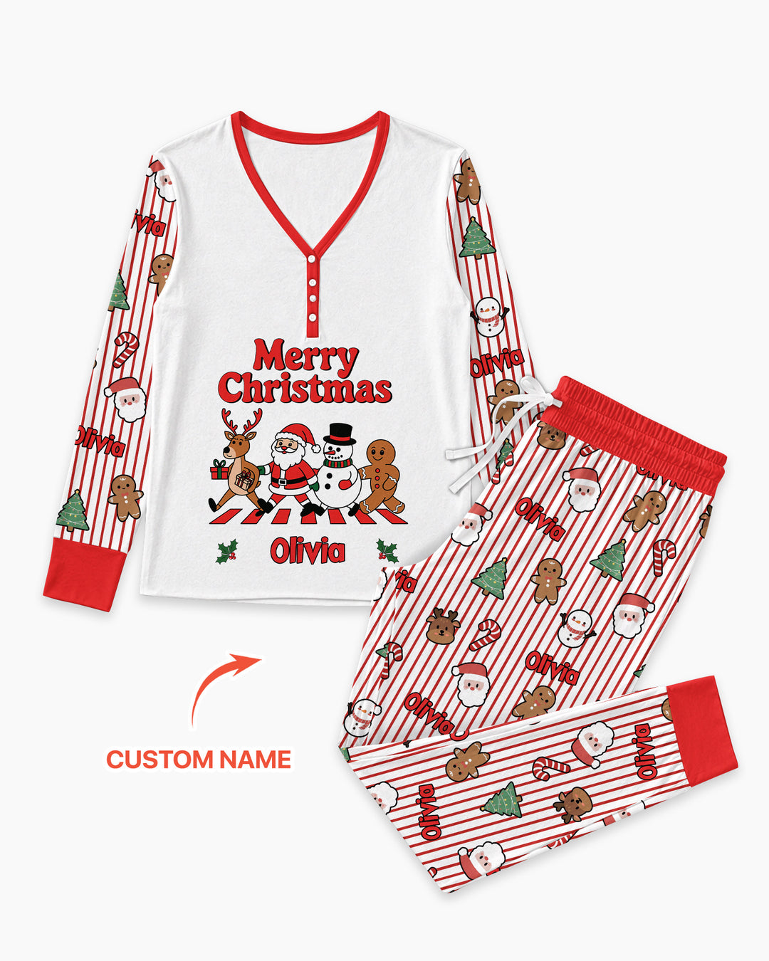 Custom Name Funny Christmas Crossing Bamboo Women Pajama Set