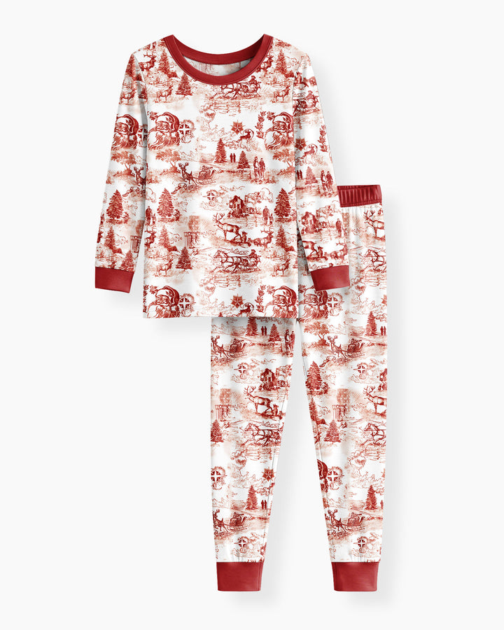 Merry Christmas Toile  Bamboo Two Piece Long Sleeve Pajama Set