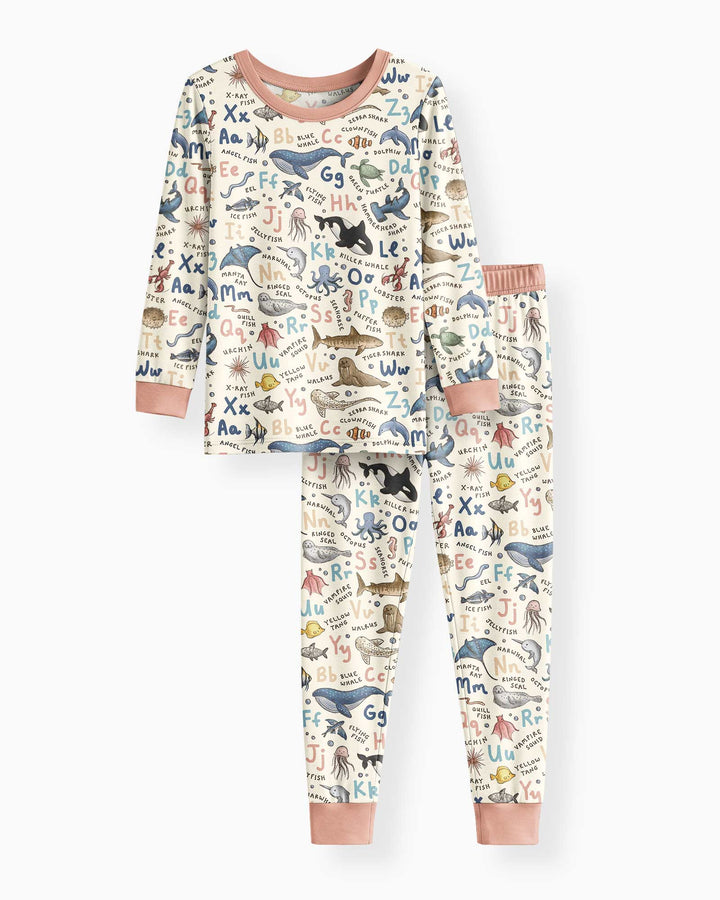 Ocean Animal Alphabet Bamboo Two Piece Long Sleeve Pajama Set
