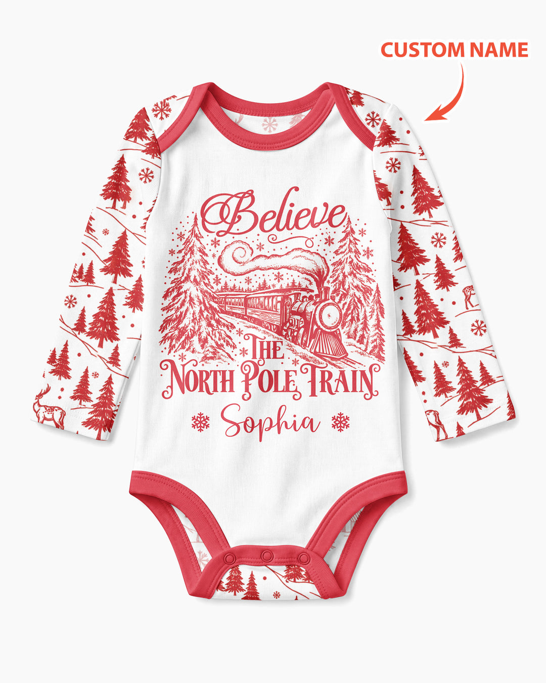 Custom Name North Pole Train Bamboo Bodysuit