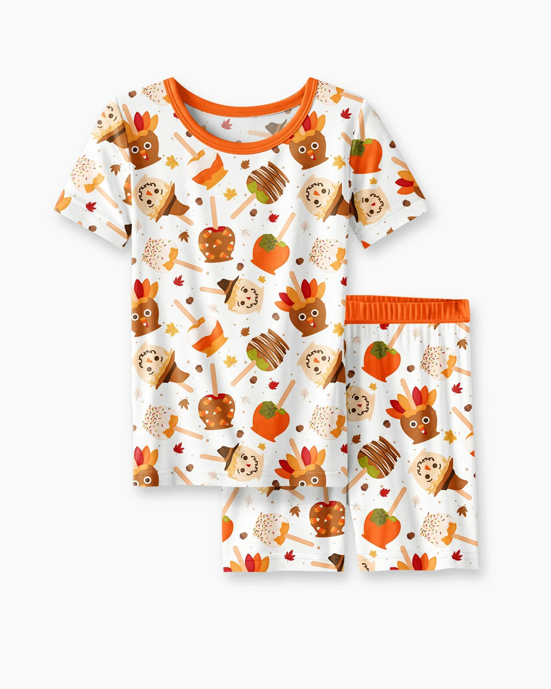 Fall Caramel Apple Family Matching Bamboo Two Piece Short Sleeve Shorts Pajama Set