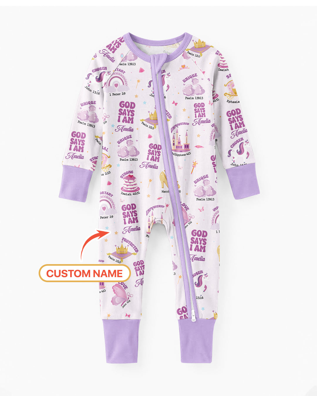 God Says I Am Custom Name - Dreamy Princess Bamboo Convertible Zippy