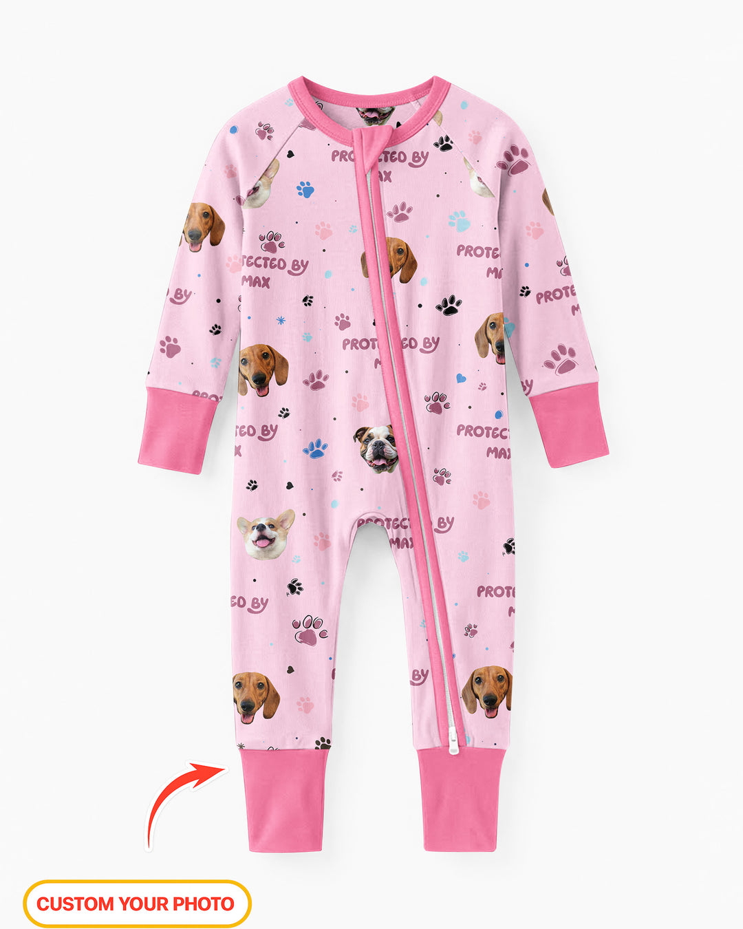 Custom Dog Photos "Protected By" Pawfect Pink Bamboo Convertible Zippy