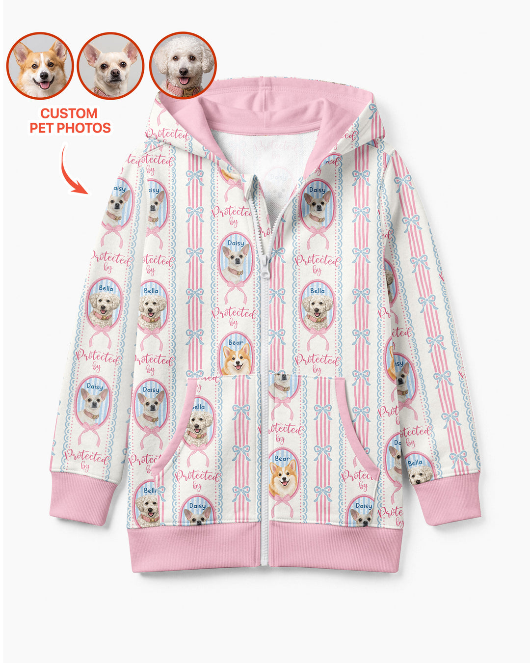 Custom Coquette Pet Photo Little Protector Bamboo Zip Hoodie