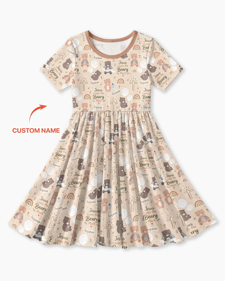 Custom Name Jesus Loves Me Beary Much Bamboo Twirl Dress