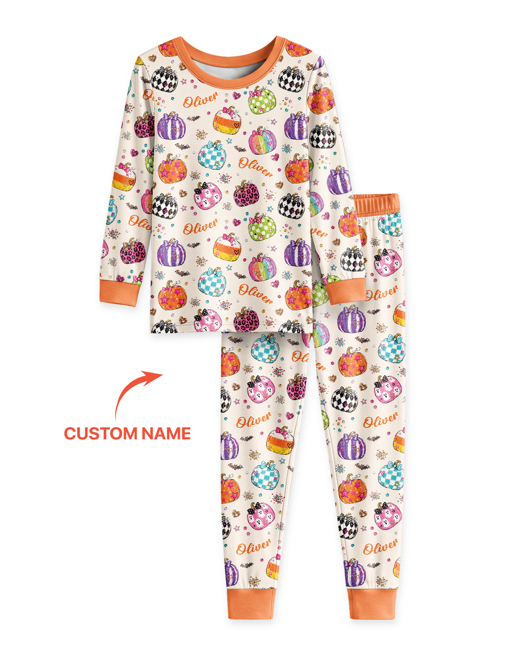 Custom Name Twinkle Pumpkin Bamboo Two Piece Long Sleeve Pajama Set