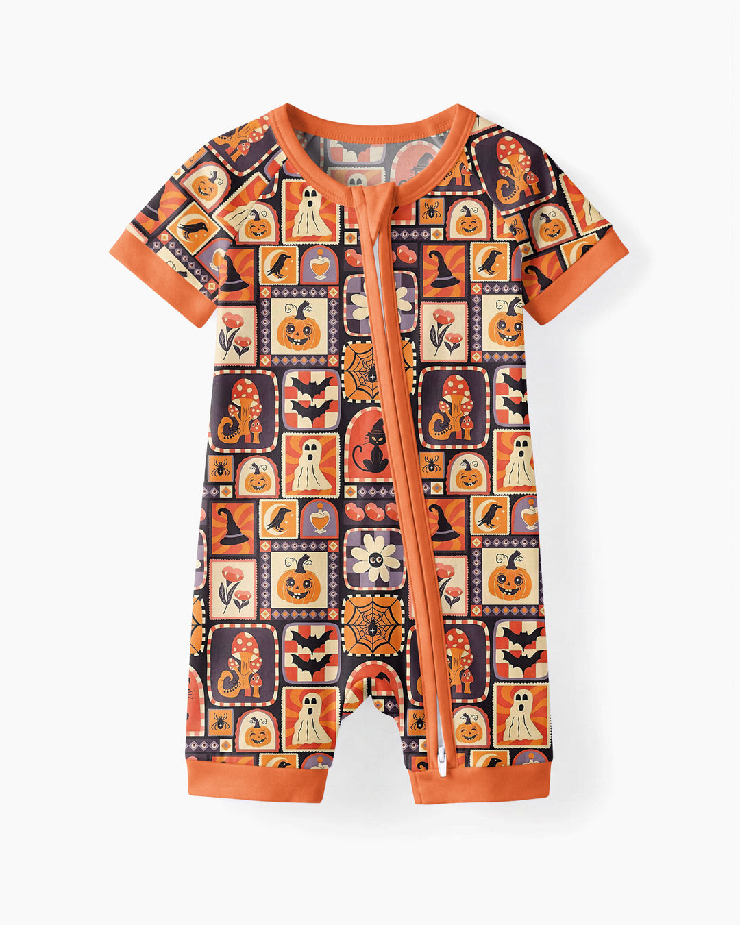 Retro Halloween Patchwork Icons Bamboo Shorty Zippy