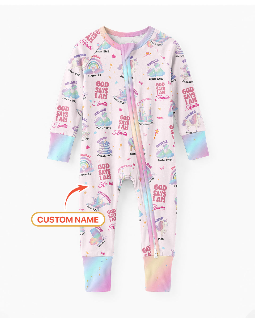 God Says I Am Custom Name - Dreamy Princess Bamboo Convertible Zippy
