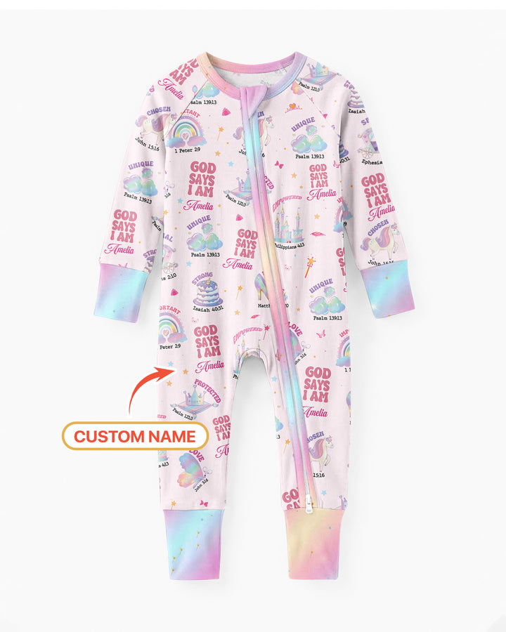 God Says I Am Custom Name - Dreamy Princess Bamboo Convertible Zippy