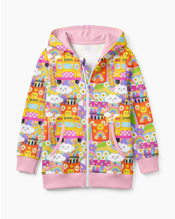 Retro Happy Classroom Bamboo Zip Hoodie