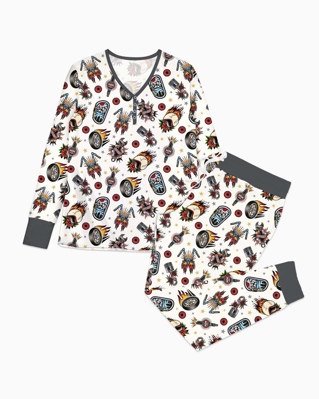Born to Ride Together Familien-Pyjama-Set aus Bambus für Damen
