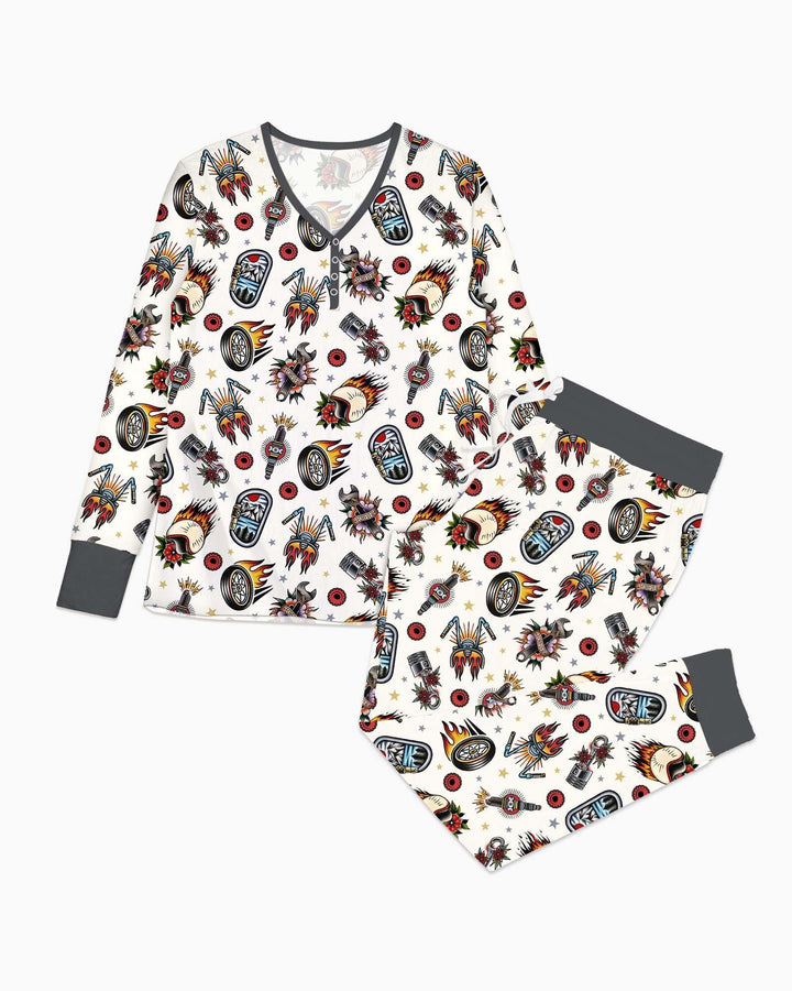 Born to Ride Together Familien-Pyjama-Set aus Bambus für Damen