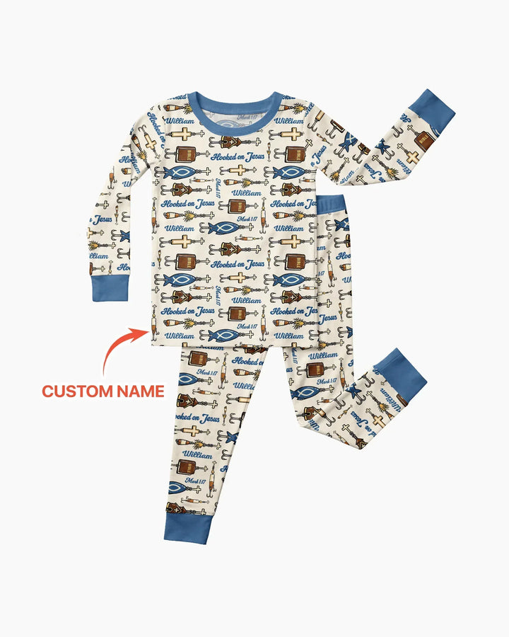 Hooked On Jesus Bamboo Two Piece Long Sleeve Pajama Set
