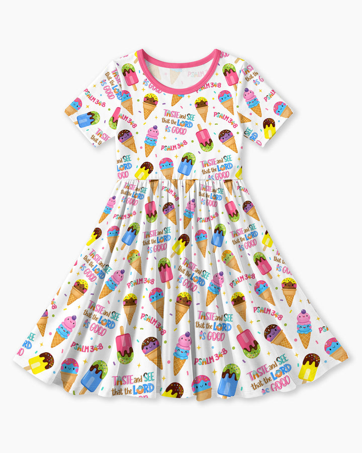 Jesus Summer Ice Cream Taste and See That The Lord Is Good Bamboo Twirl Dress