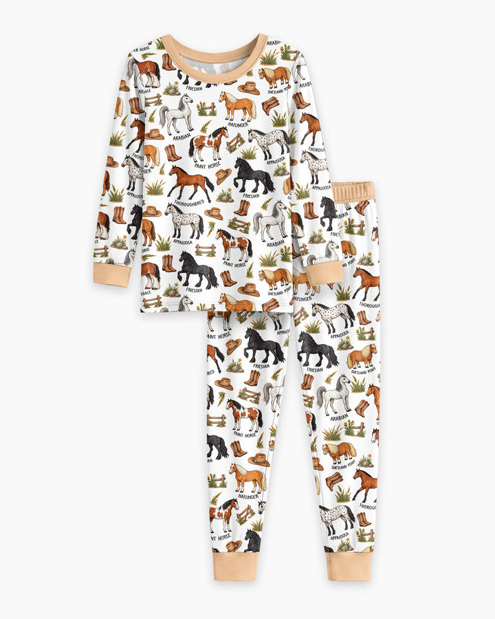 Types Of Horses Bamboo Two Piece Long Sleeve Pajama Set