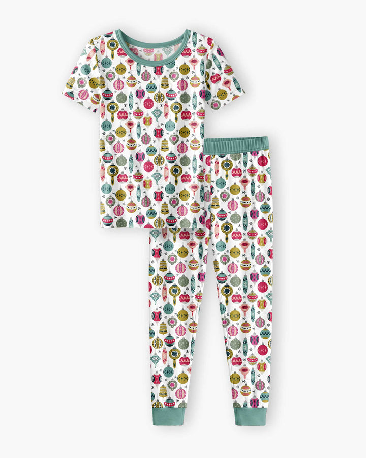 Tiny Christmas Ornaments   Bamboo Two Piece Short Sleeve Pajama Set