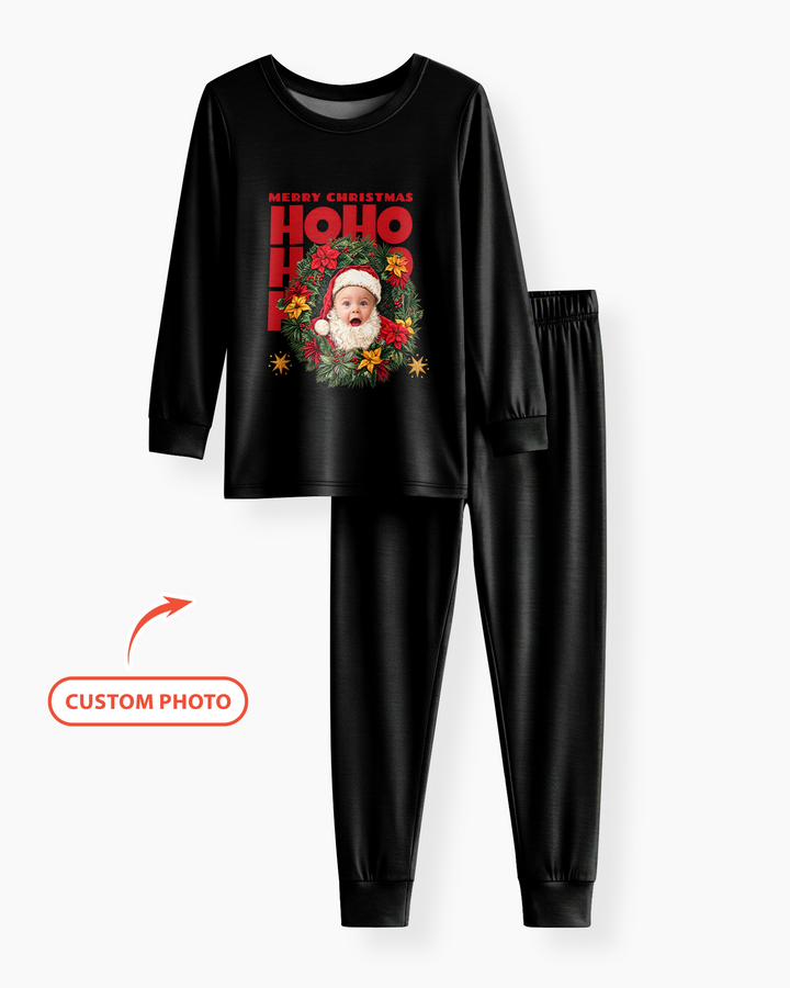 Personalized Photo Christmas Santa Bamboo Two Piece Long Sleeve Pajama Set