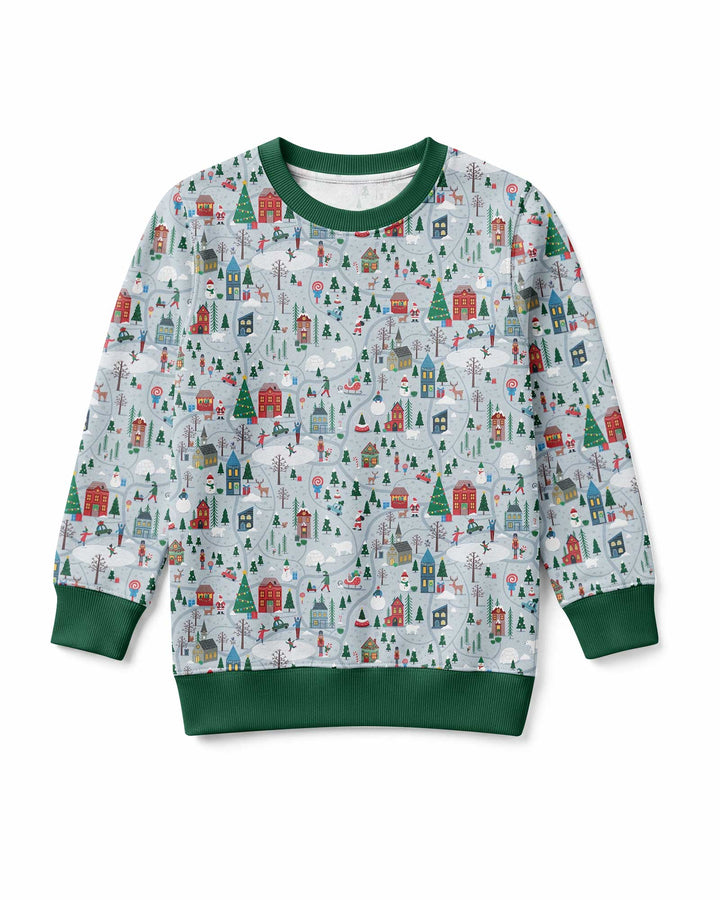 Snowy Christmas Village Map Bamboo Crewneck Sweatshirt
