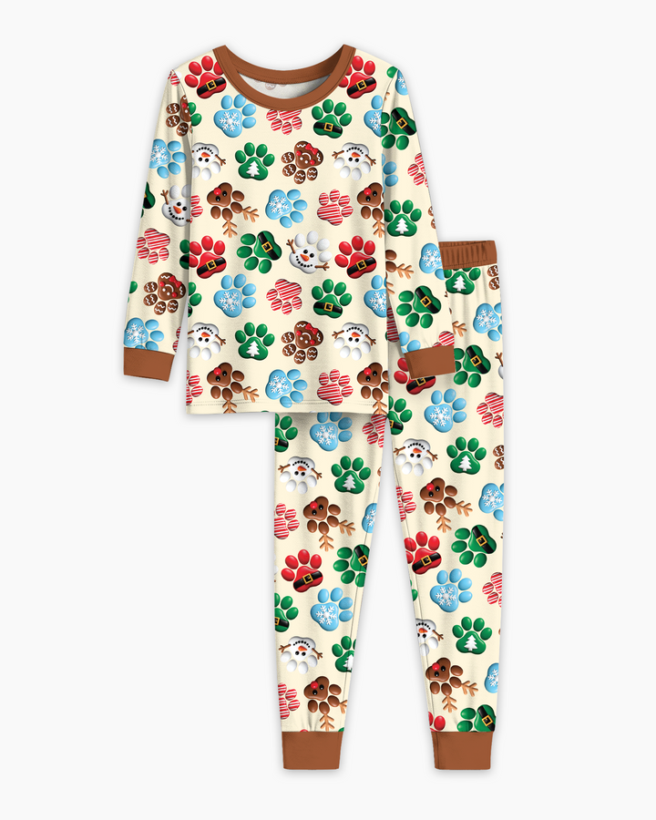 Santa Puppies Paw Bamboo Two Piece Long Sleeve Pajama Set