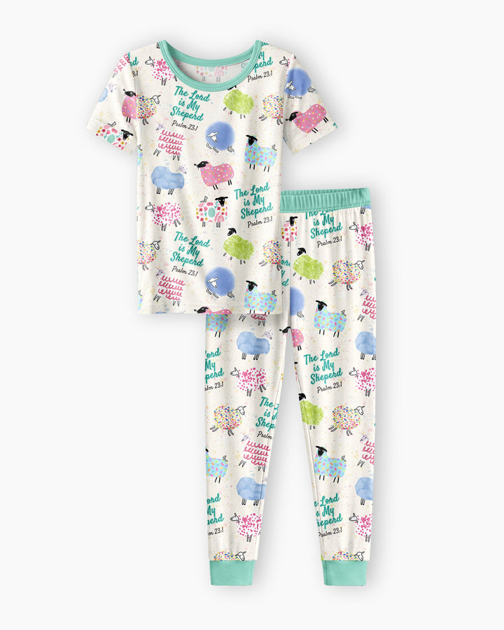 The Lord Is My Shepherd Psalm 23 Bamboo Two Piece Short Sleeve Pajama Set
